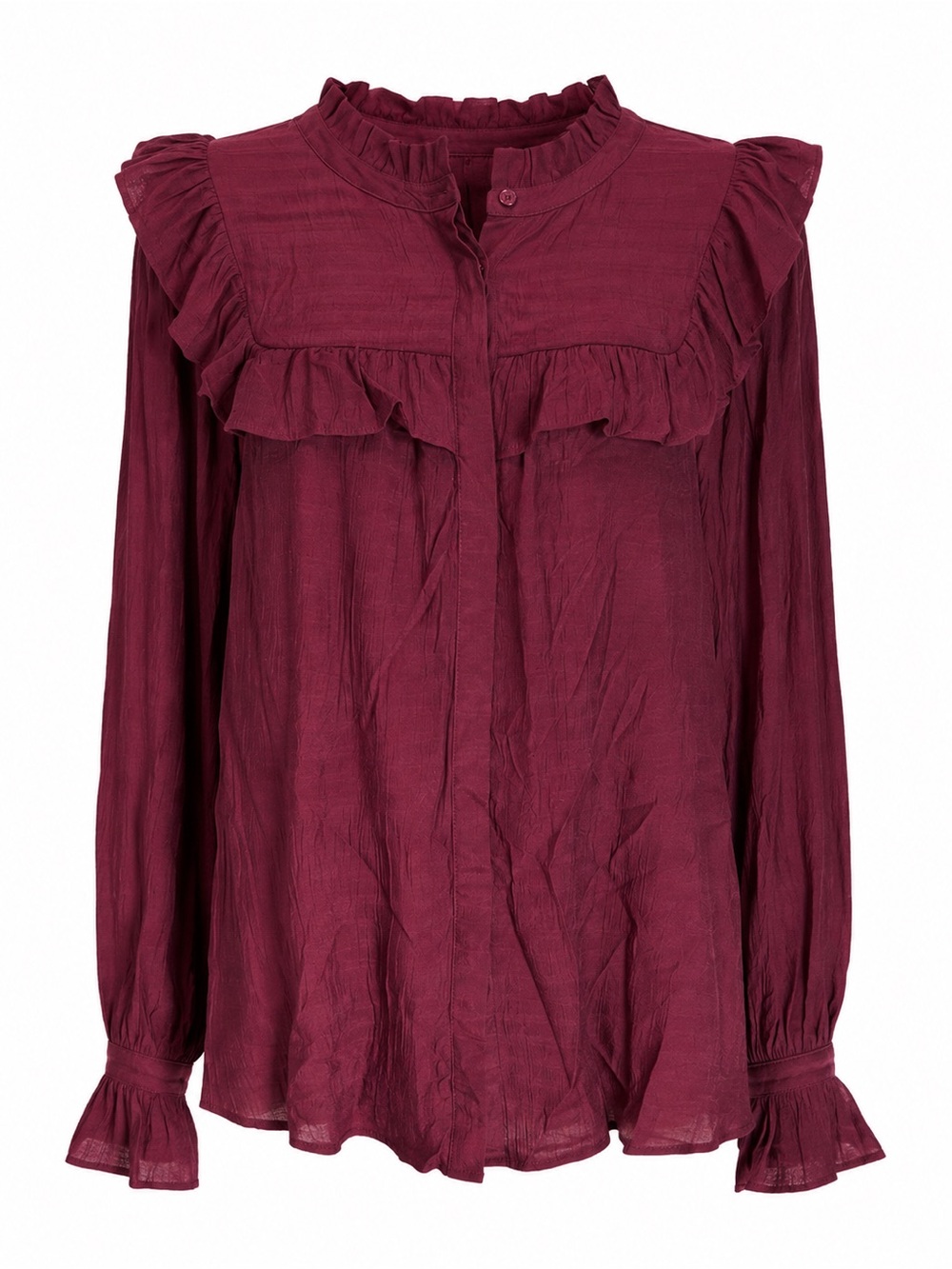 Wonderly Blouson Sleeve Ruffle Top Romantic Feminine Burgundy Women’s Size Large